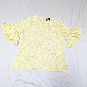 Nwt New Direction Sheet Lemon Scroll Fillagree Bell Sleeve Spring Easter Top